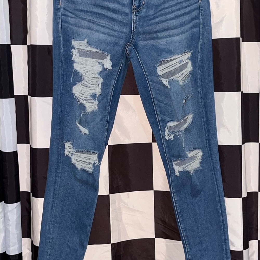 American Eagle Outfitters Blue Skinny Jeans Distressed Size 10